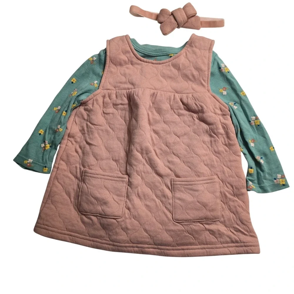 Cloud Island Nicole Miller Baby Girls 12M Quilted Jumper Floral Bodysuit Set 3pc